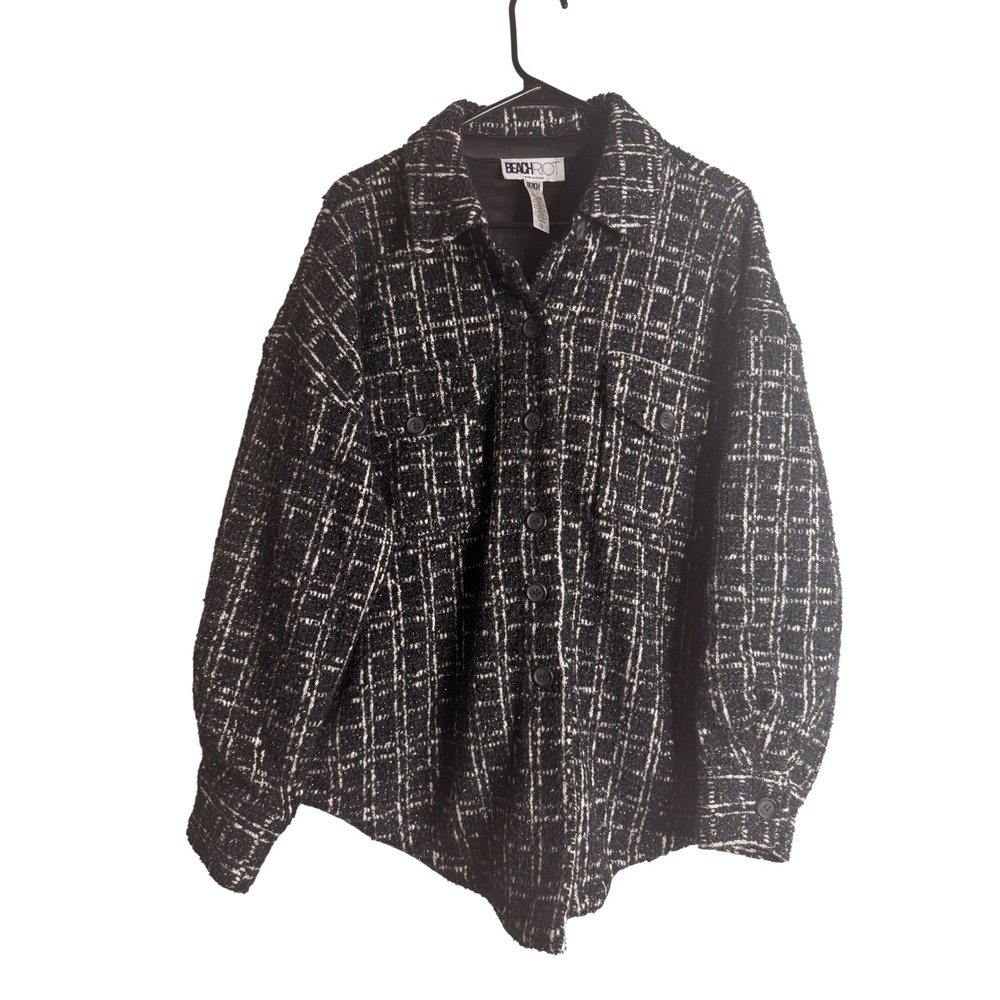 Beach Riot Noelle Shacket Womens Medium Black White Tweed Plaid Shirt Jacket M